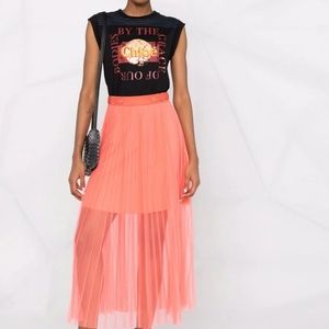 Armani Exchange Semi-Sheer Layered Tulle Buckle Midi Skirt
